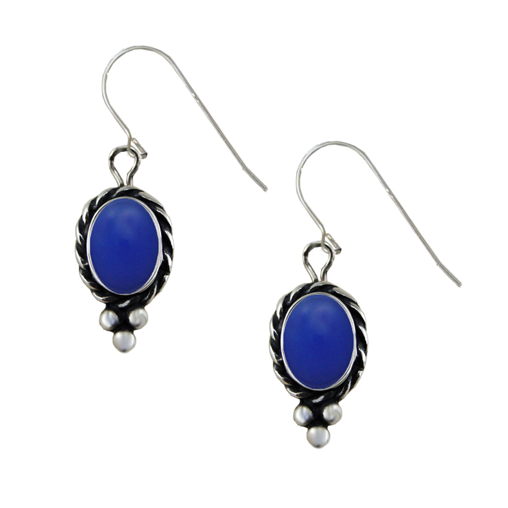 Sterling Silver Little Blue Onyx Gemstone Drop Dangle Earrings
